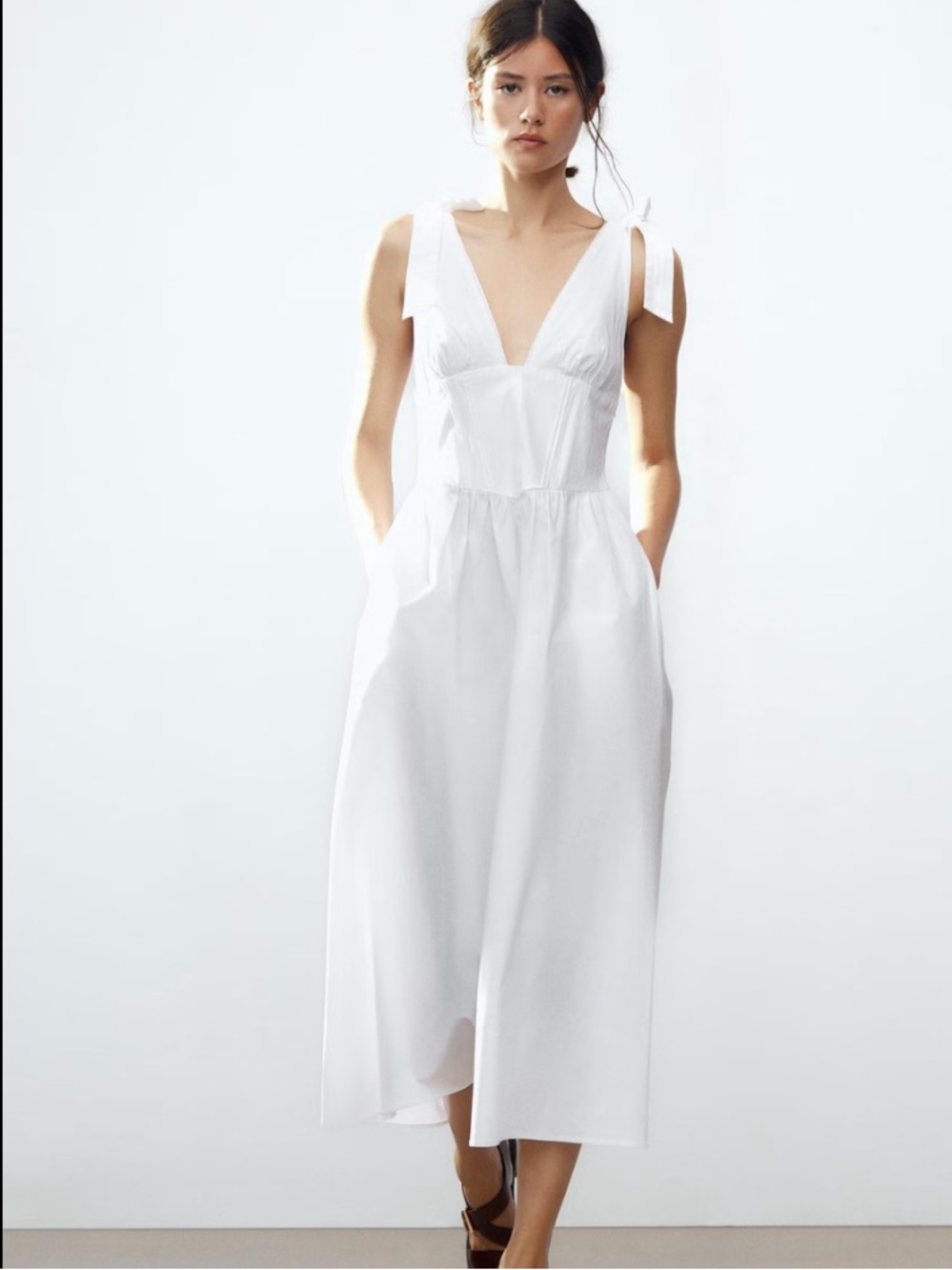Zara White Backless Tie-Shoulder Maxi Dress